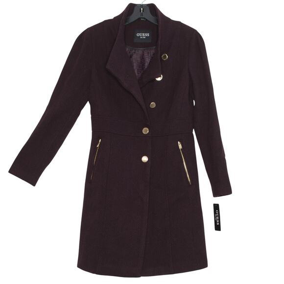 NWT Guess Coat Wool Classic Preppy Professional Minimalist Formal Burgundy Small - Picture 10 of 11